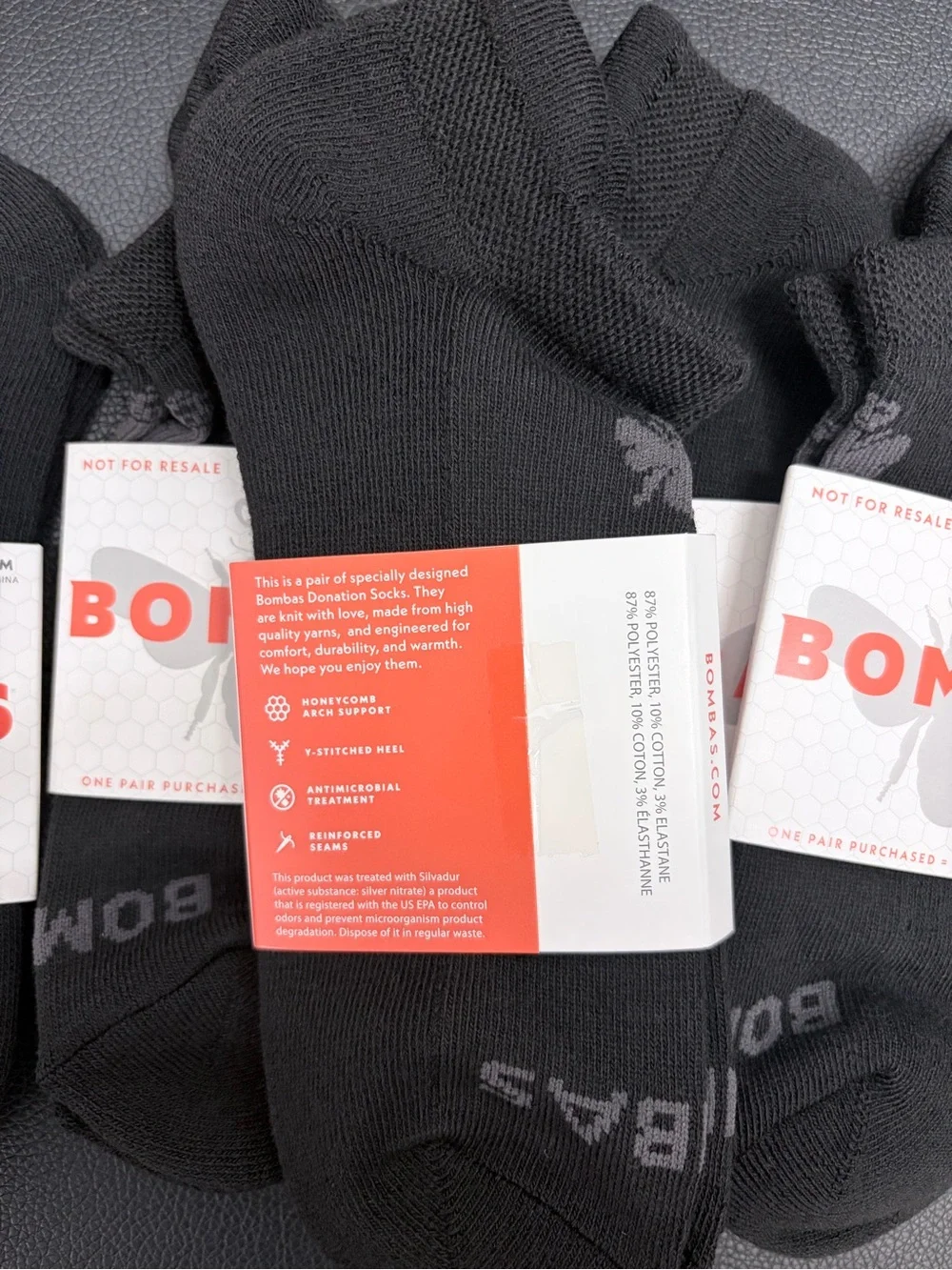 Bombas Ankle Socks Medium 5 Pair Unisex Womens & Mens Honeycomb Black
